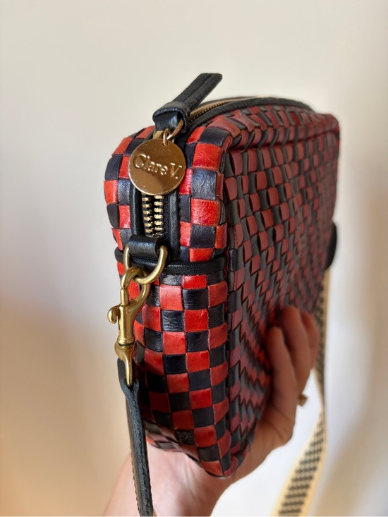 Clare V Handbags - Clare V Red & Black Woven Leather Midi Sac Crossbody bag